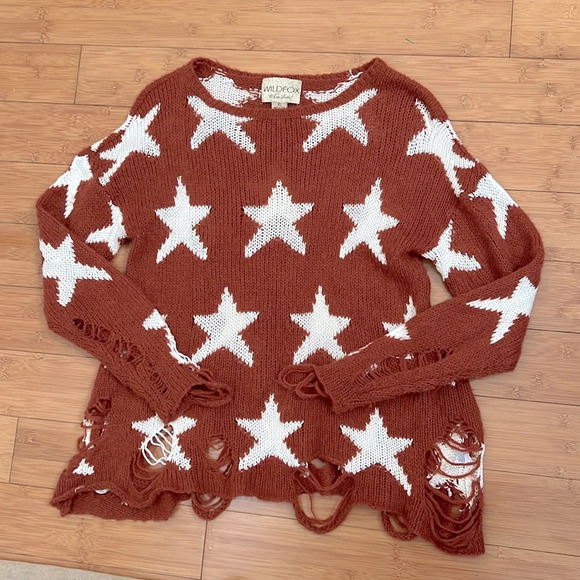 Wildfox Rust Seeing Stars Lennon Knit Sweater long sleeve oversize distressed XS - Picture 2 of 7